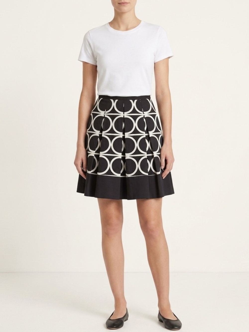 Ann Taylor Petite Navy White Geometric Circle Pleated A-Line Skirt Size 2P EUC